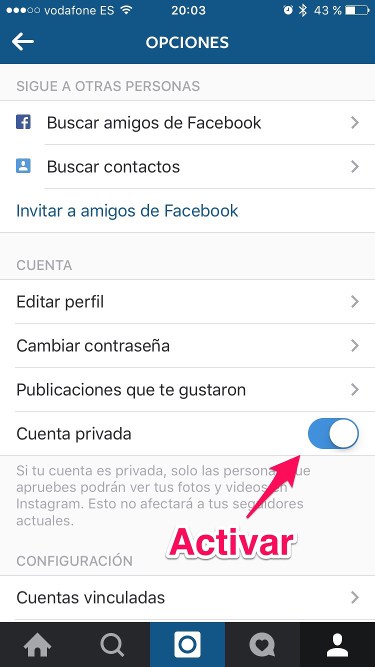 privatizar la cuenta en instagram